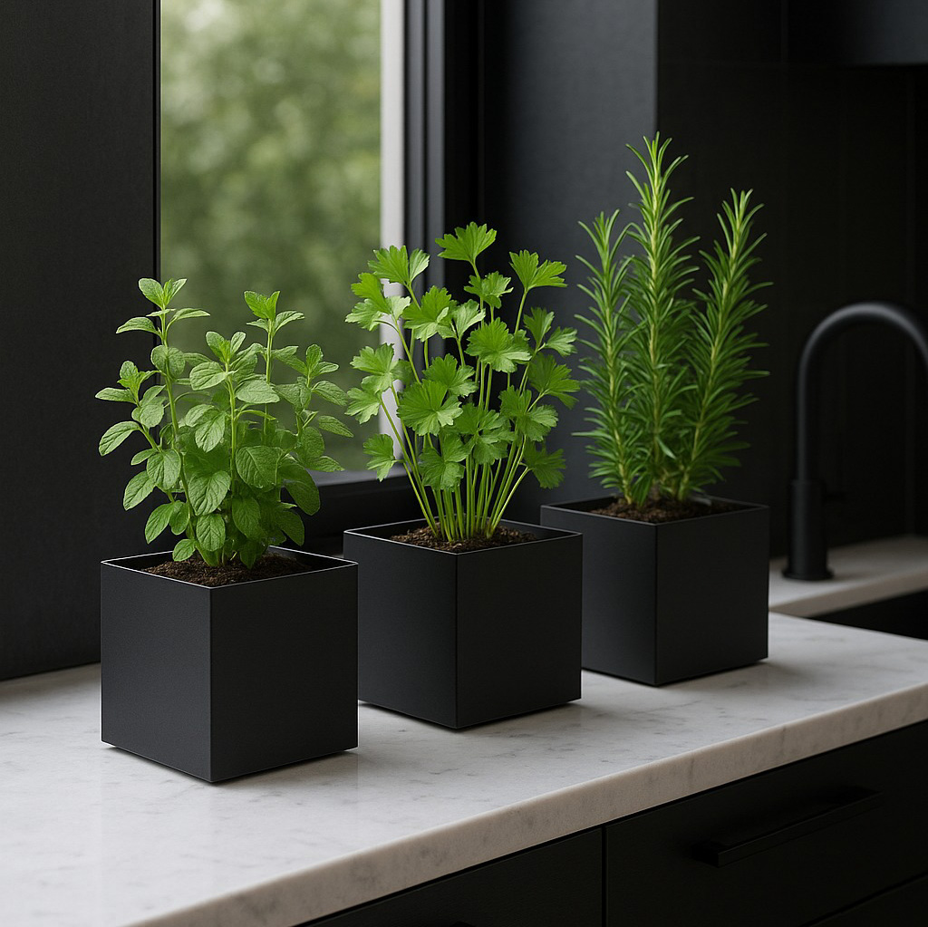 Moderner Metall Blumentopf Schwarz, Minimalistischer Pflanztopf, Dekotopf Indoor Outdoor, Made in Germany